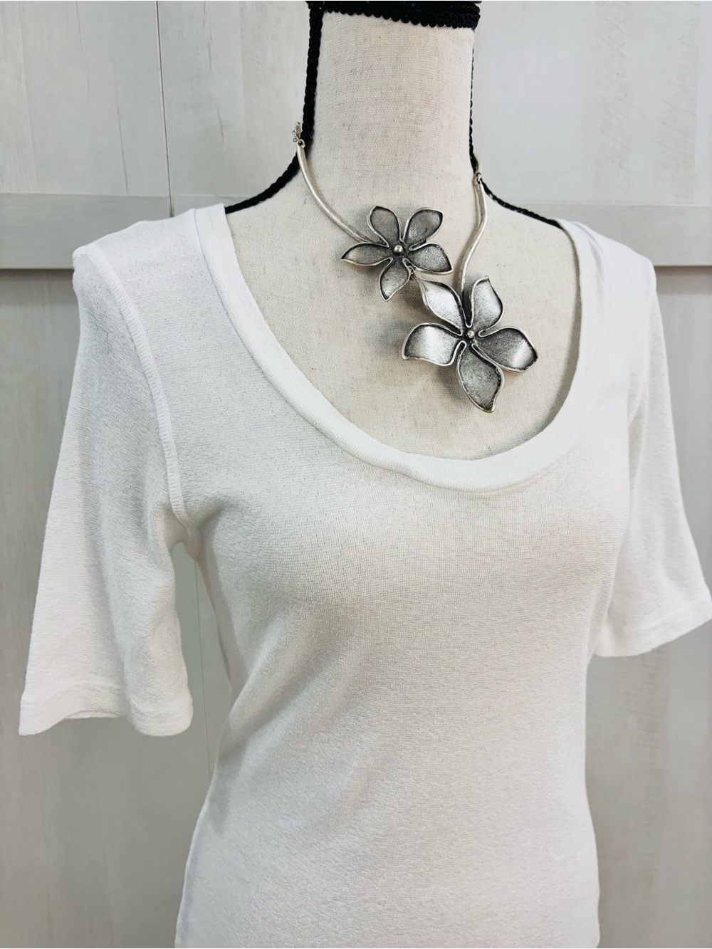 Michael Stars for Anthropologie White Slub Knit 3/4 Sleeve Top Size M/L